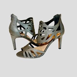 Audrey Brooke Silver Metallic Ankle Heels – Size 8.5